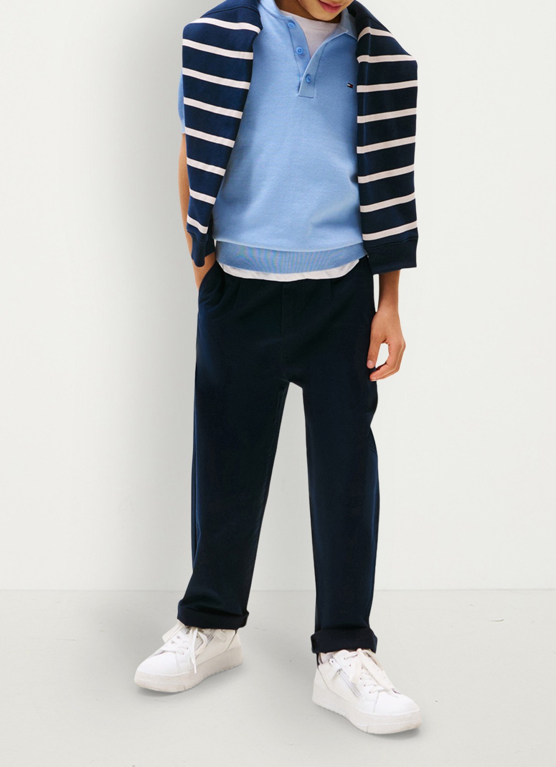 Tommy Hilfiger Fijngebreide pullover met polokraag - voorkant 2 lichtblauw