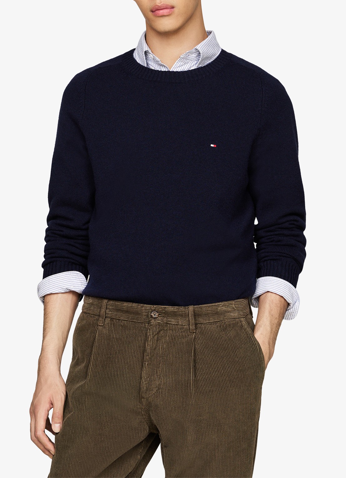 Tommy Hilfiger Fijngebreide pullover van lamswol - detail blauw