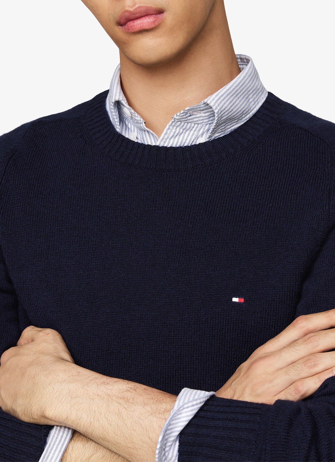 Tommy Hilfiger Fijngebreide pullover van lamswol - detail 2 blauw