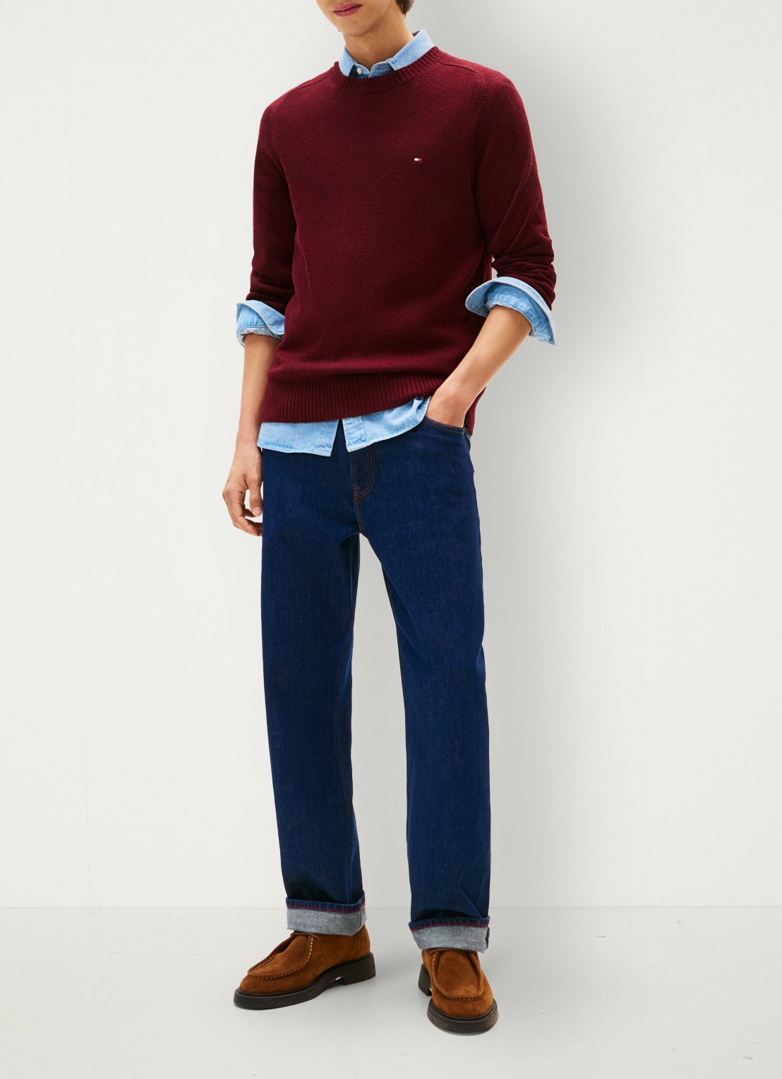 Tommy Hilfiger Fijngebreide pullover van lamswol - voorkant 4 bordeauxrood