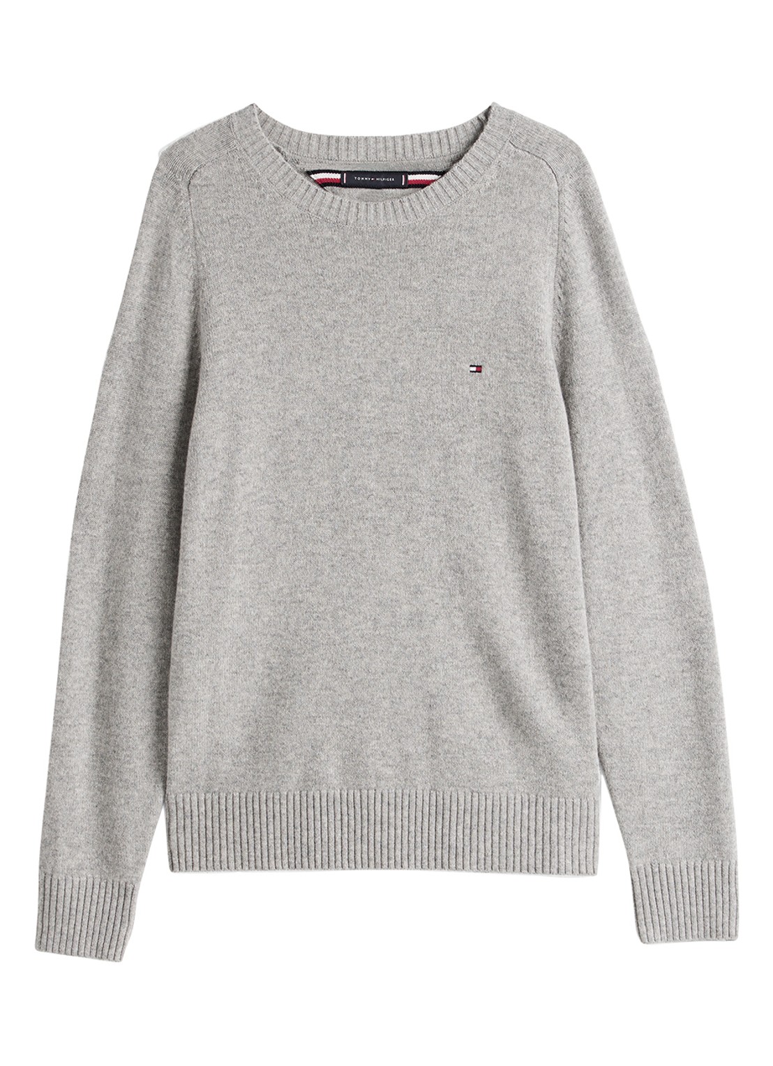 Tommy Hilfiger Fijngebreide pullover van lamswol - voorkant 2 lichtgrijs