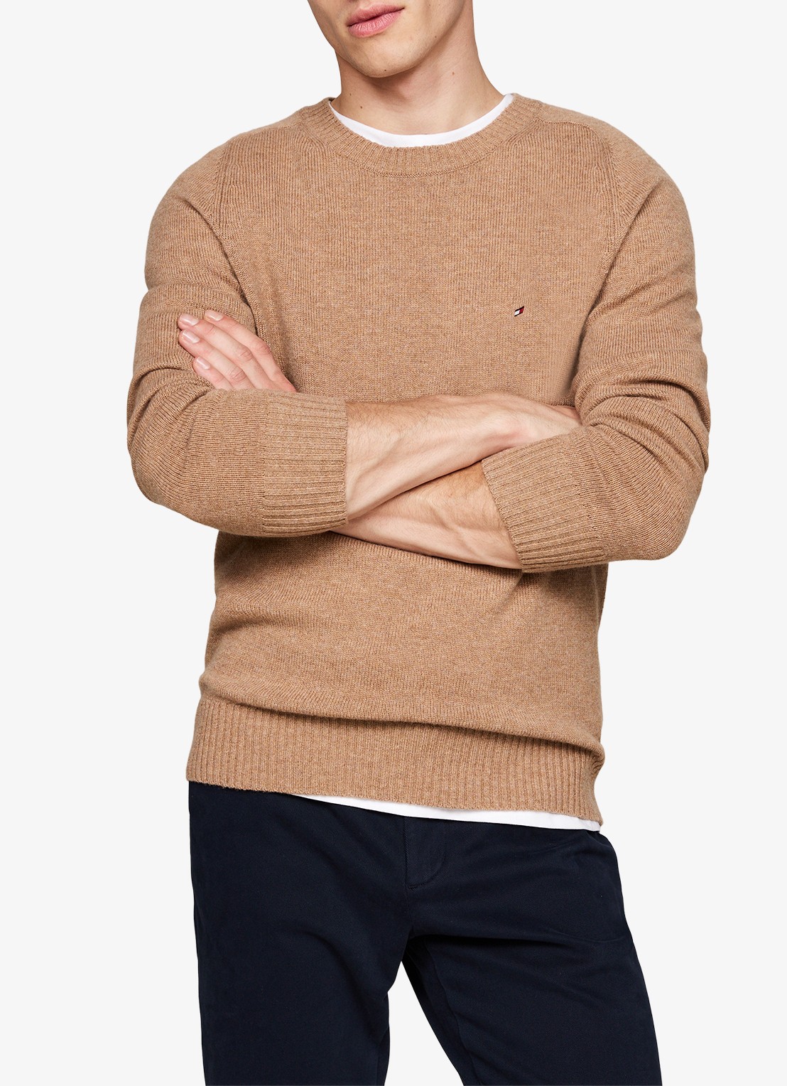Tommy Hilfiger Fijngebreide pullover van lamswol - detail 2 camel