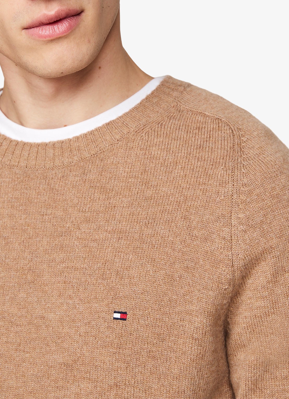 Tommy Hilfiger Fijngebreide pullover van lamswol - detail 4 camel