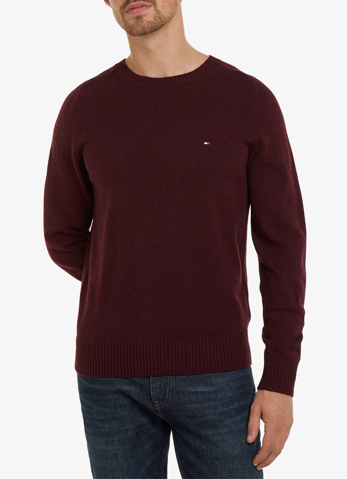 Tommy Hilfiger Fijngebreide pullover van lamswol - detail burgundy heather-tvy / rood
