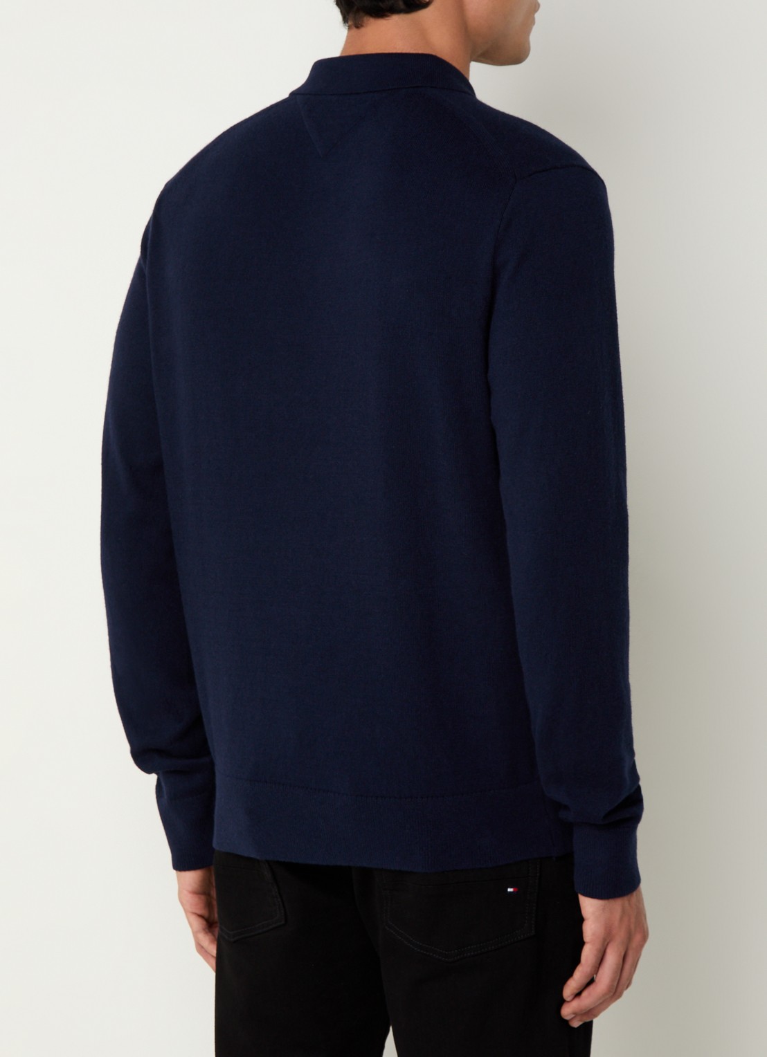 Tommy Hilfiger Fijngebreide regular fit polo in kasjmierblend met logo - achterkant donkerblauw
