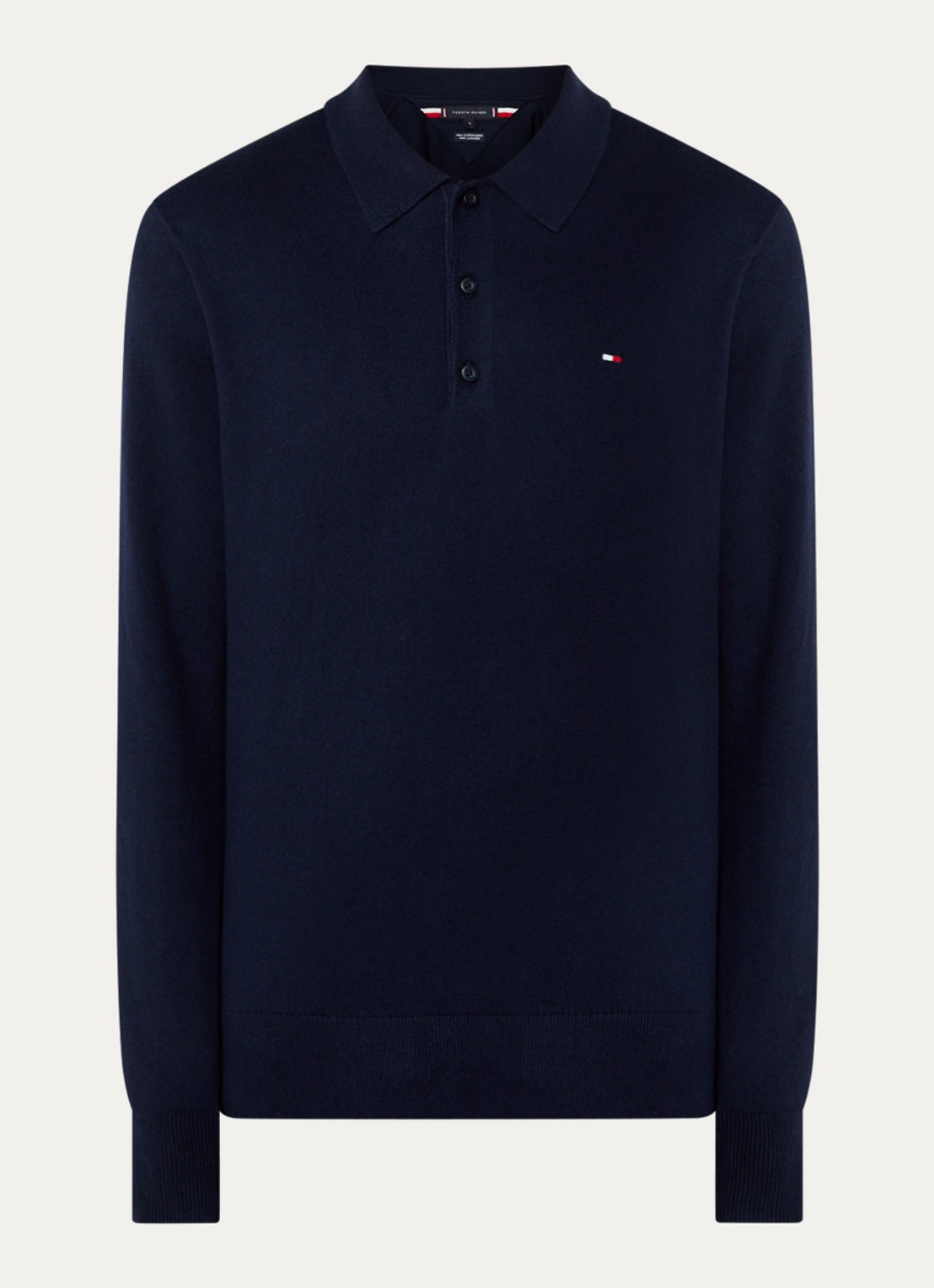 Tommy Hilfiger Fijngebreide regular fit polo in kasjmierblend met logo - voorkant 3 donkerblauw