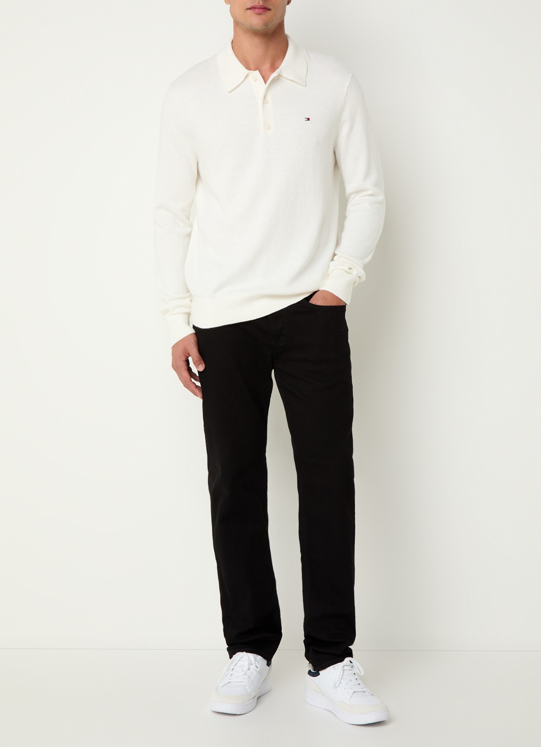 Tommy Hilfiger Fijngebreide regular fit polo in kasjmierblend met logo - voorkant 4 ivoor