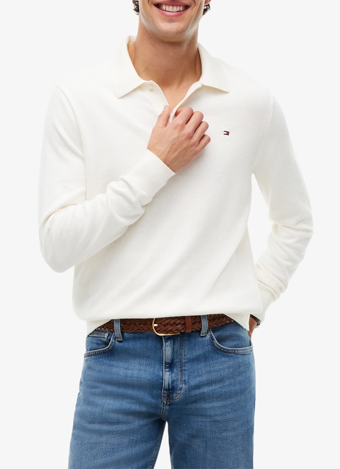 Tommy Hilfiger Fijngebreide regular fit polo in kasjmierblend met logo - detail ivory petal-z00