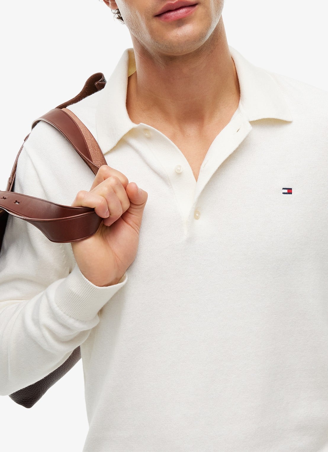 Tommy Hilfiger Fijngebreide regular fit polo in kasjmierblend met logo - detail 2 ivory petal-z00