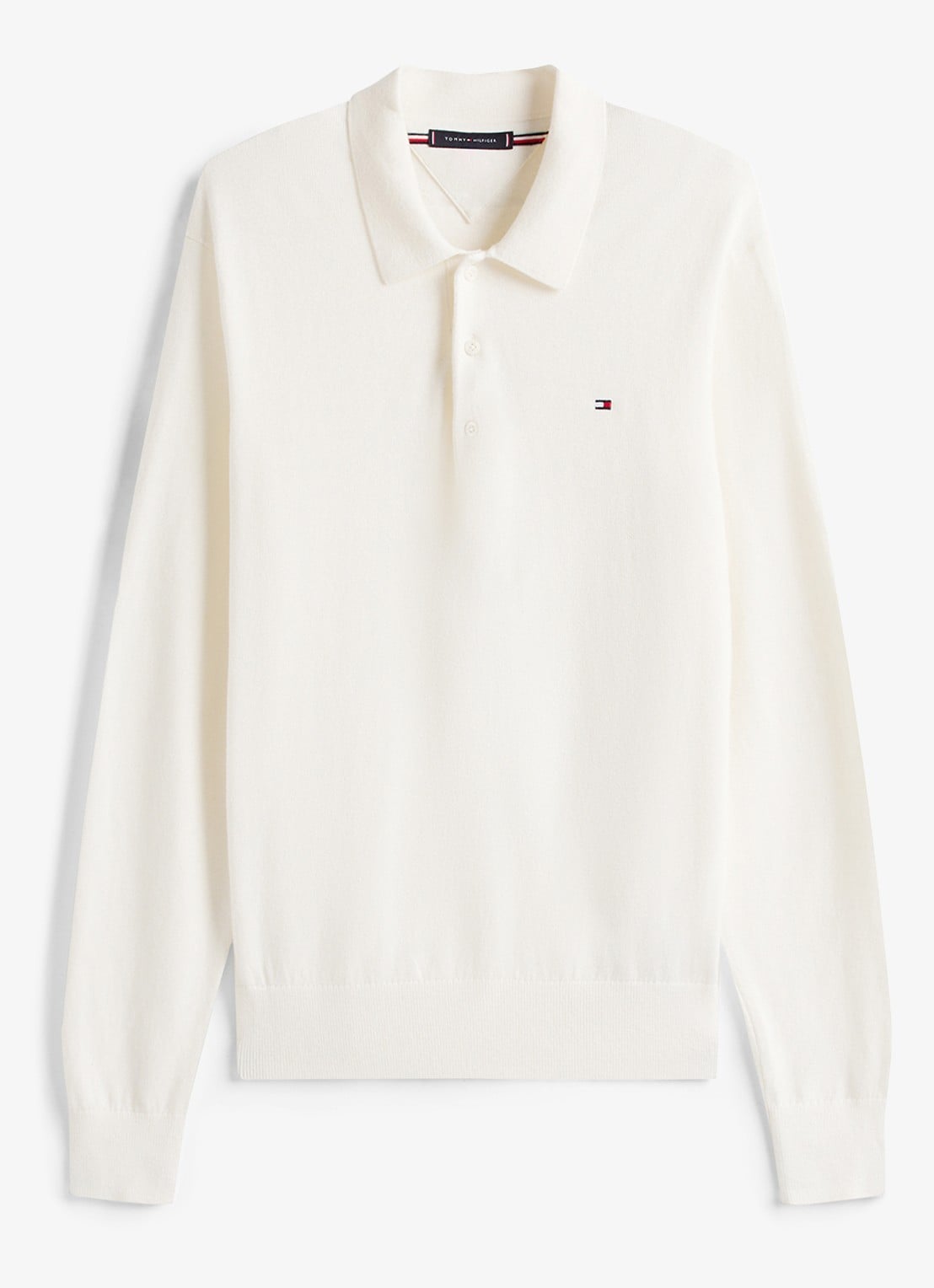 Tommy Hilfiger Fijngebreide regular fit polo in kasjmierblend met logo - voorkant 4 ivory petal-z00