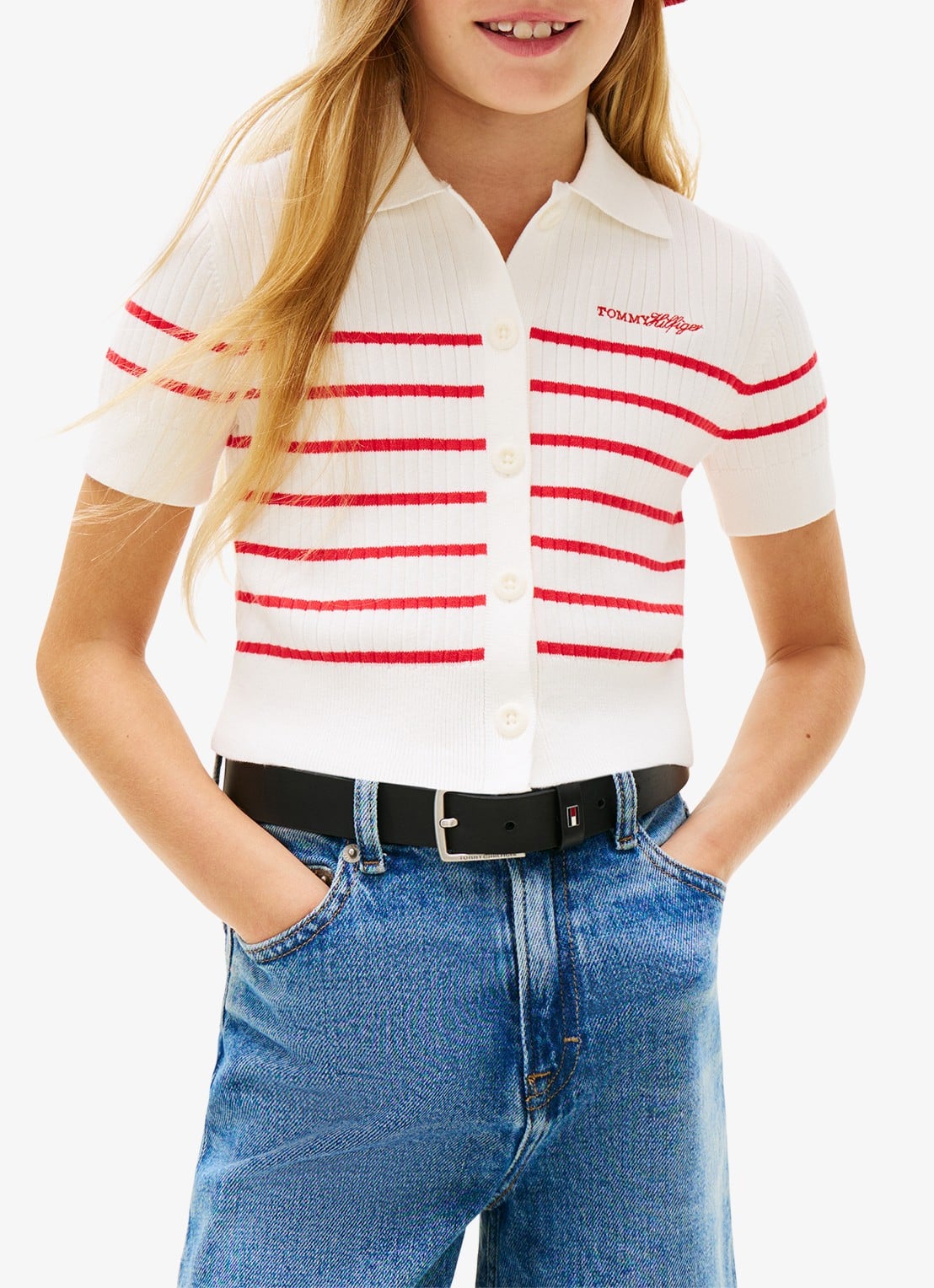 Tommy Hilfiger Fijngebreide top met streepprint - detail 3 wit