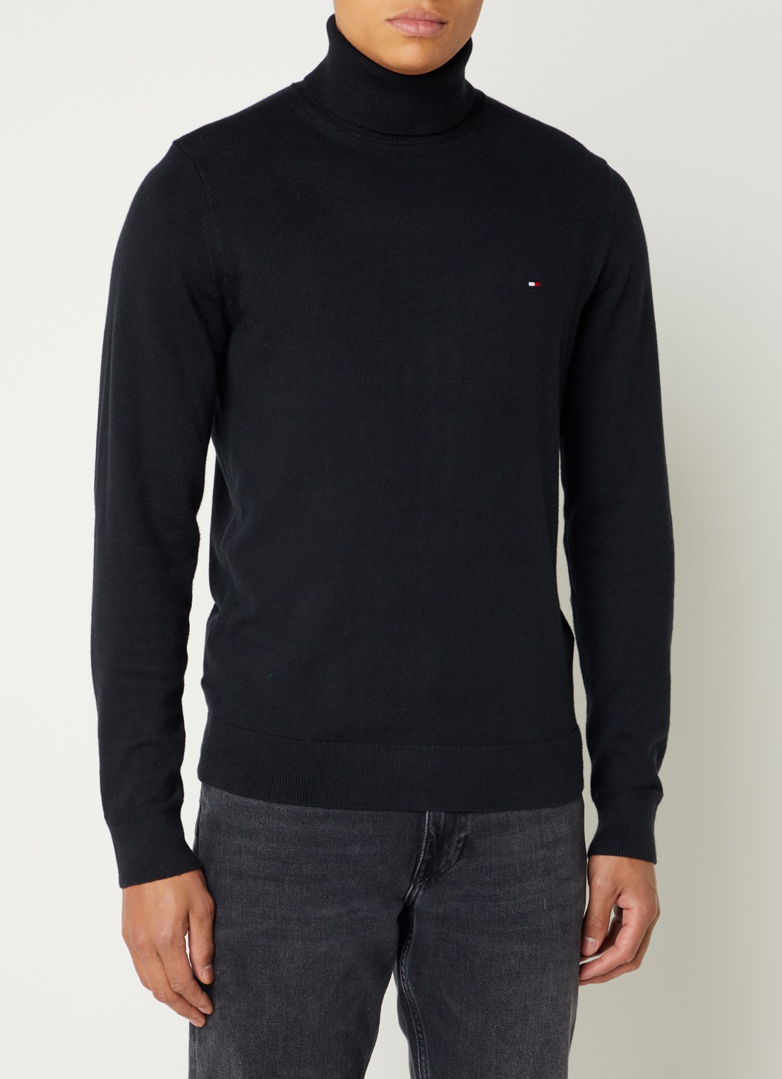 Tommy Hilfiger Fijngebreide trui in kasjmierblend met logoborduring en col - detail 4 zwart
