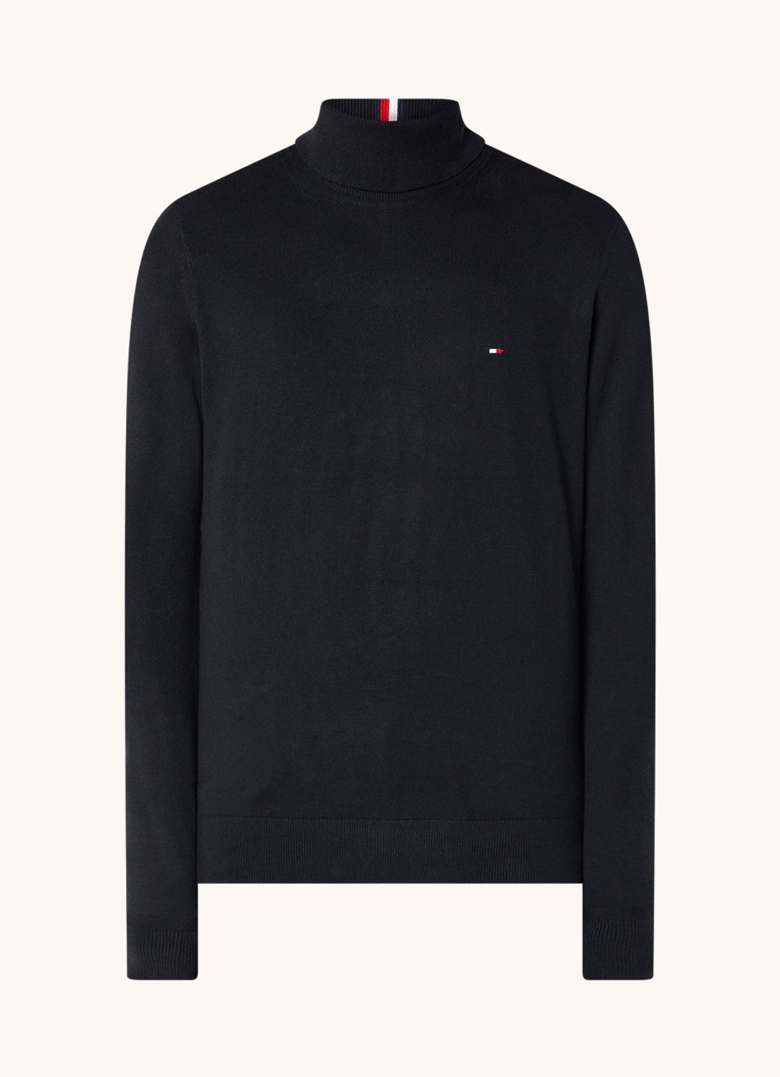 Tommy Hilfiger Fijngebreide trui in kasjmierblend met logoborduring en col - voorkant 2 zwart