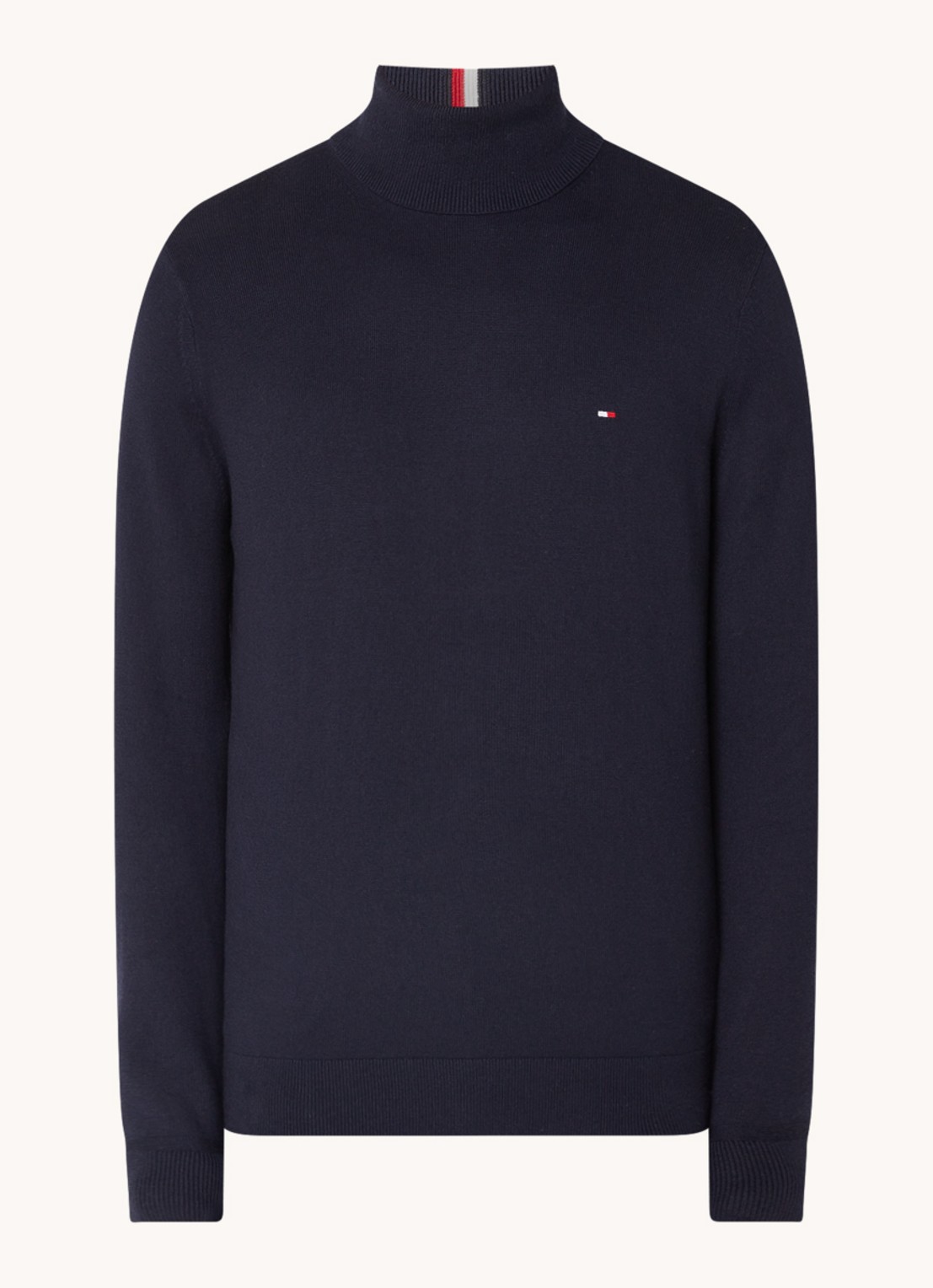 Tommy Hilfiger Fijngebreide trui in kasjmierblend met logoborduring en col - voorkant 3 lichtblauw