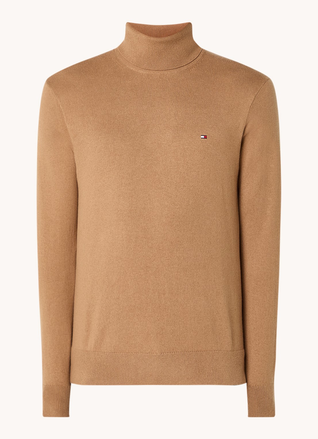Tommy Hilfiger Fijngebreide trui in kasjmierblend met logoborduring en col - voorkant 2 camel