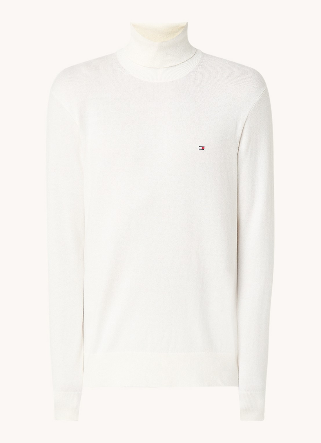 Tommy Hilfiger Fijngebreide trui in kasjmierblend met logoborduring en col - voorkant 2 gebroken wit