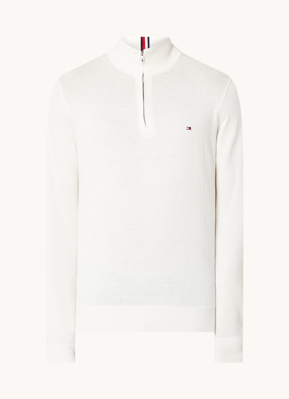 Tommy Hilfiger Fijngebreide trui in kasjmierblend met logoborduring - voorkant gebroken wit
