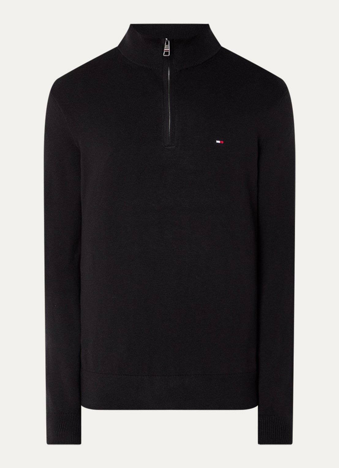 Tommy Hilfiger Fijngebreide trui in kasjmierblend met logoborduring - voorkant zwart