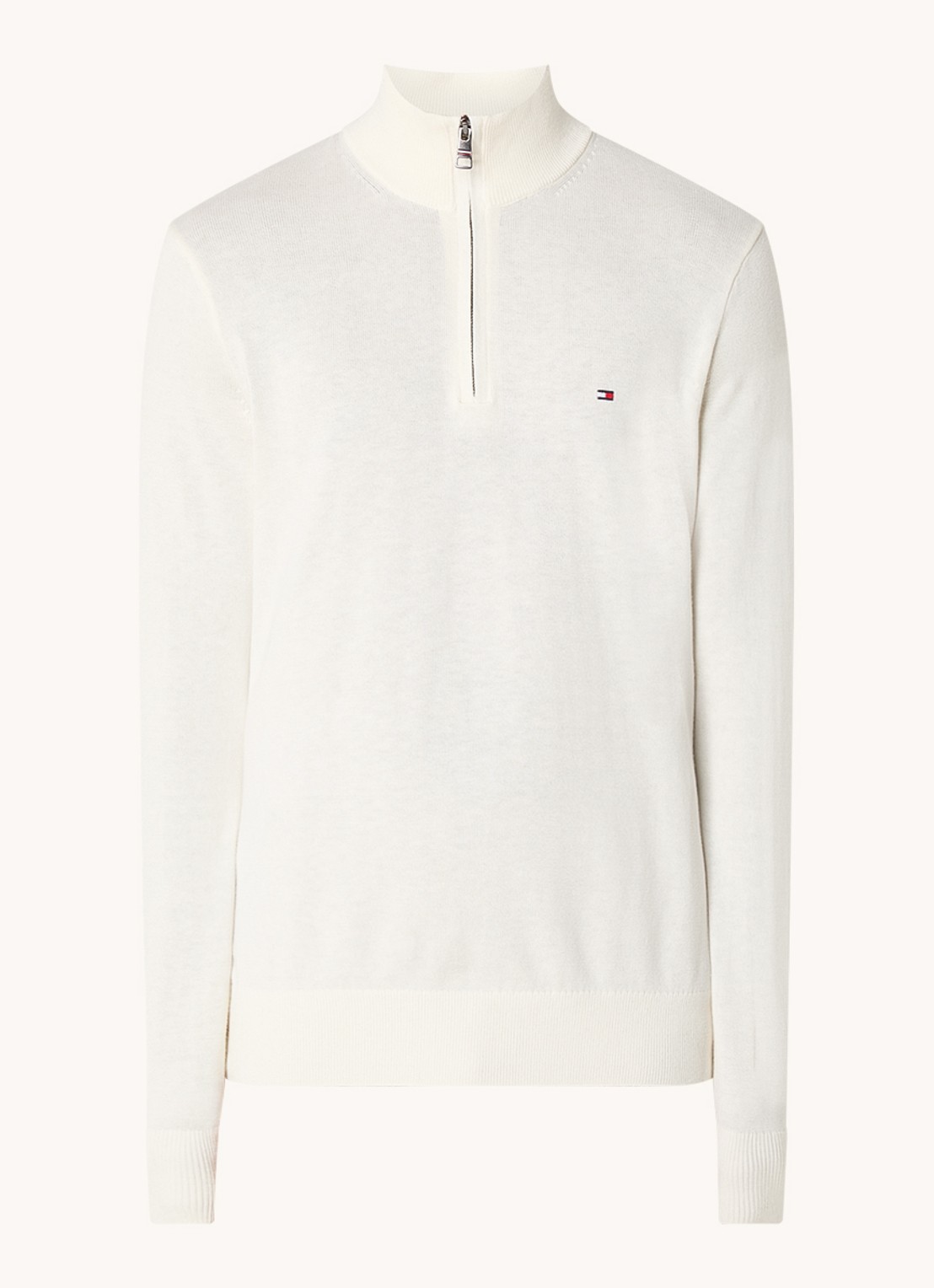 Tommy Hilfiger Fijngebreide trui in kasjmierblend met logoborduring - voorkant 3 gebroken wit