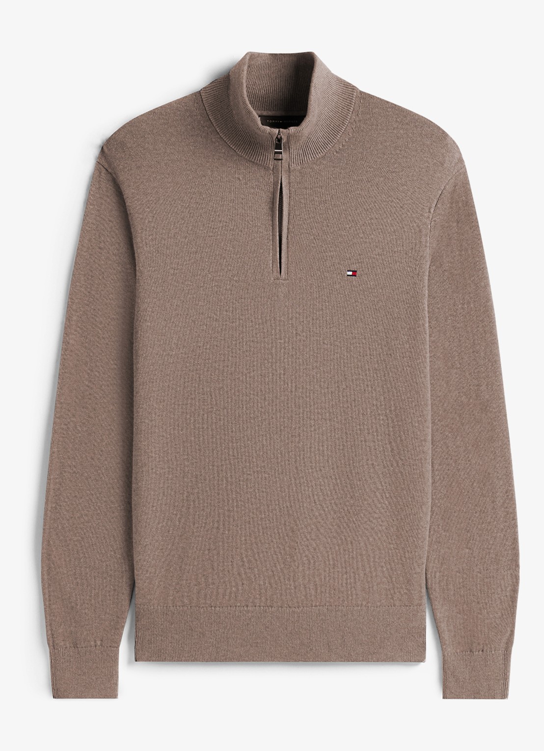 Tommy Hilfiger Fijngebreide trui in kasjmierblend met logoborduring - voorkant beige