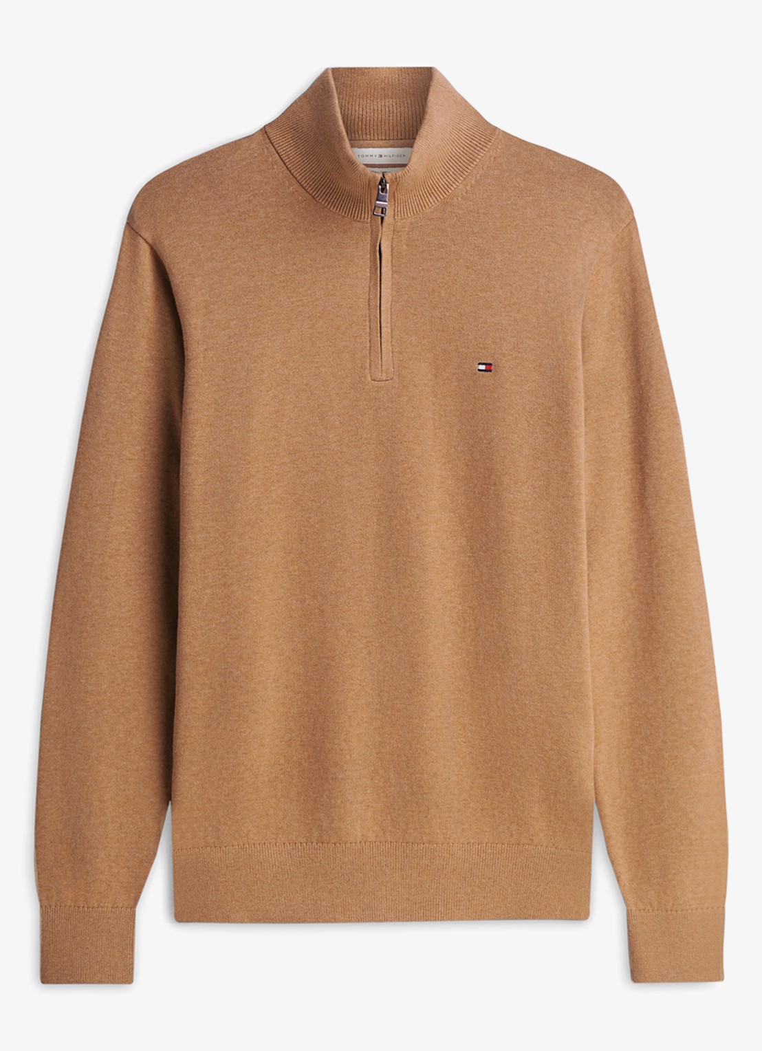 Tommy Hilfiger Fijngebreide trui in kasjmierblend met logoborduring - voorkant 4 camel