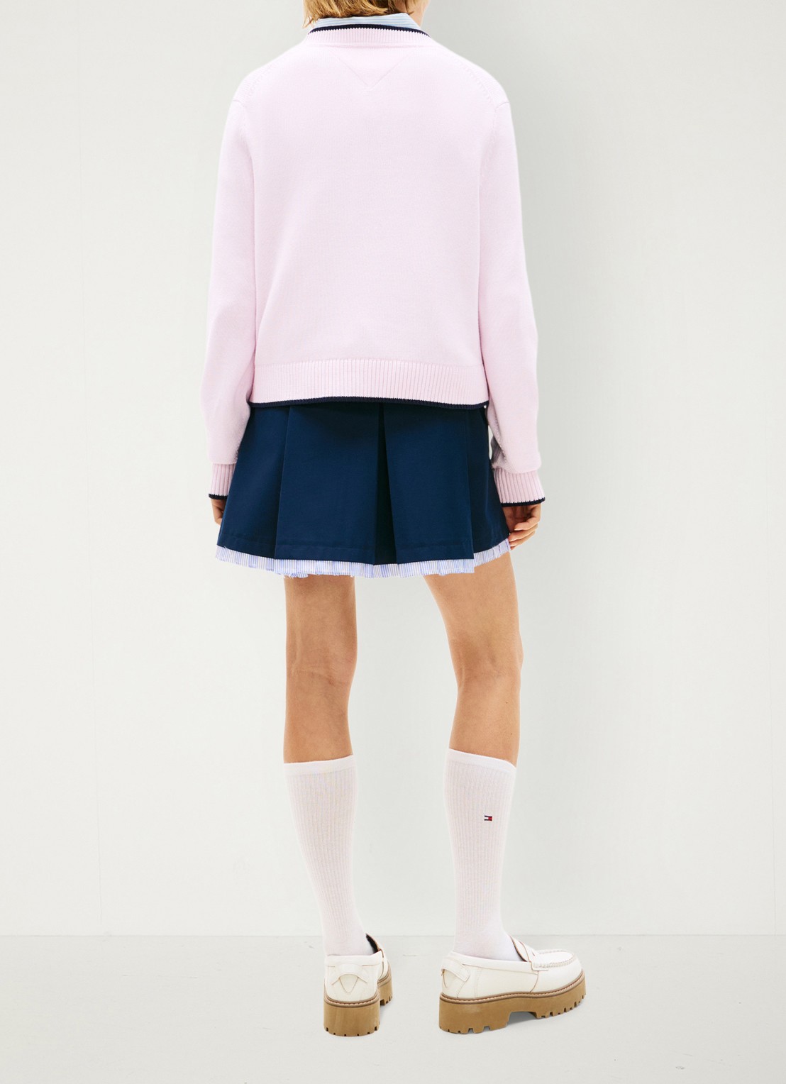 Tommy Hilfiger Fijngebreide trui met ingebreid logo - achterkant 3 lichtroze