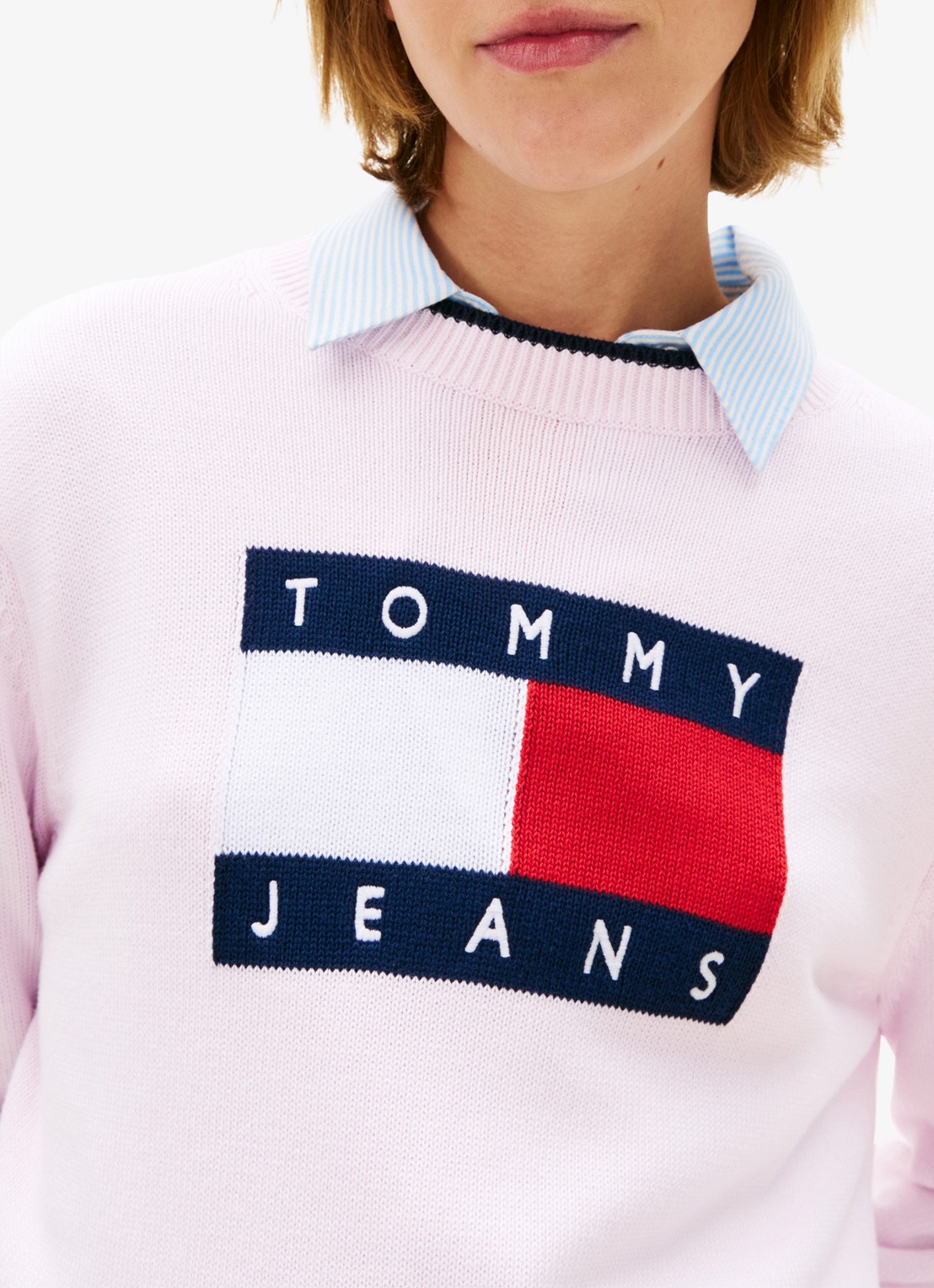 Tommy Hilfiger Fijngebreide trui met ingebreid logo - detail 2 lichtroze
