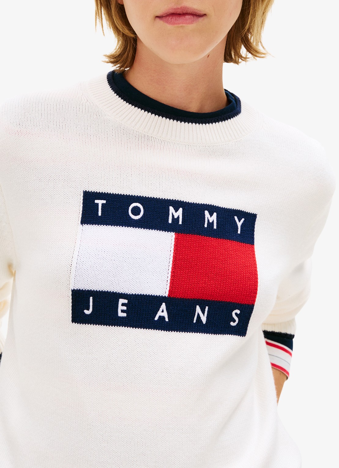 Tommy Hilfiger Fijngebreide trui met ingebreid logo - detail 4 wit
