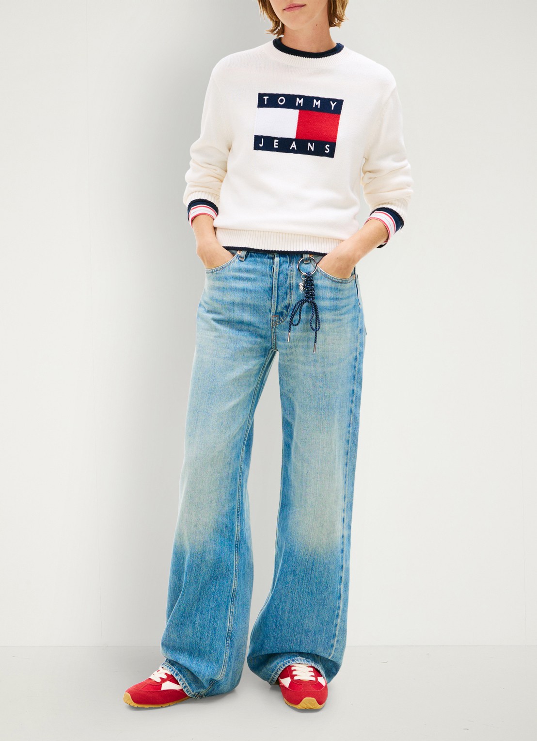 Tommy Hilfiger Fijngebreide trui met ingebreid logo - voorkant 2 wit