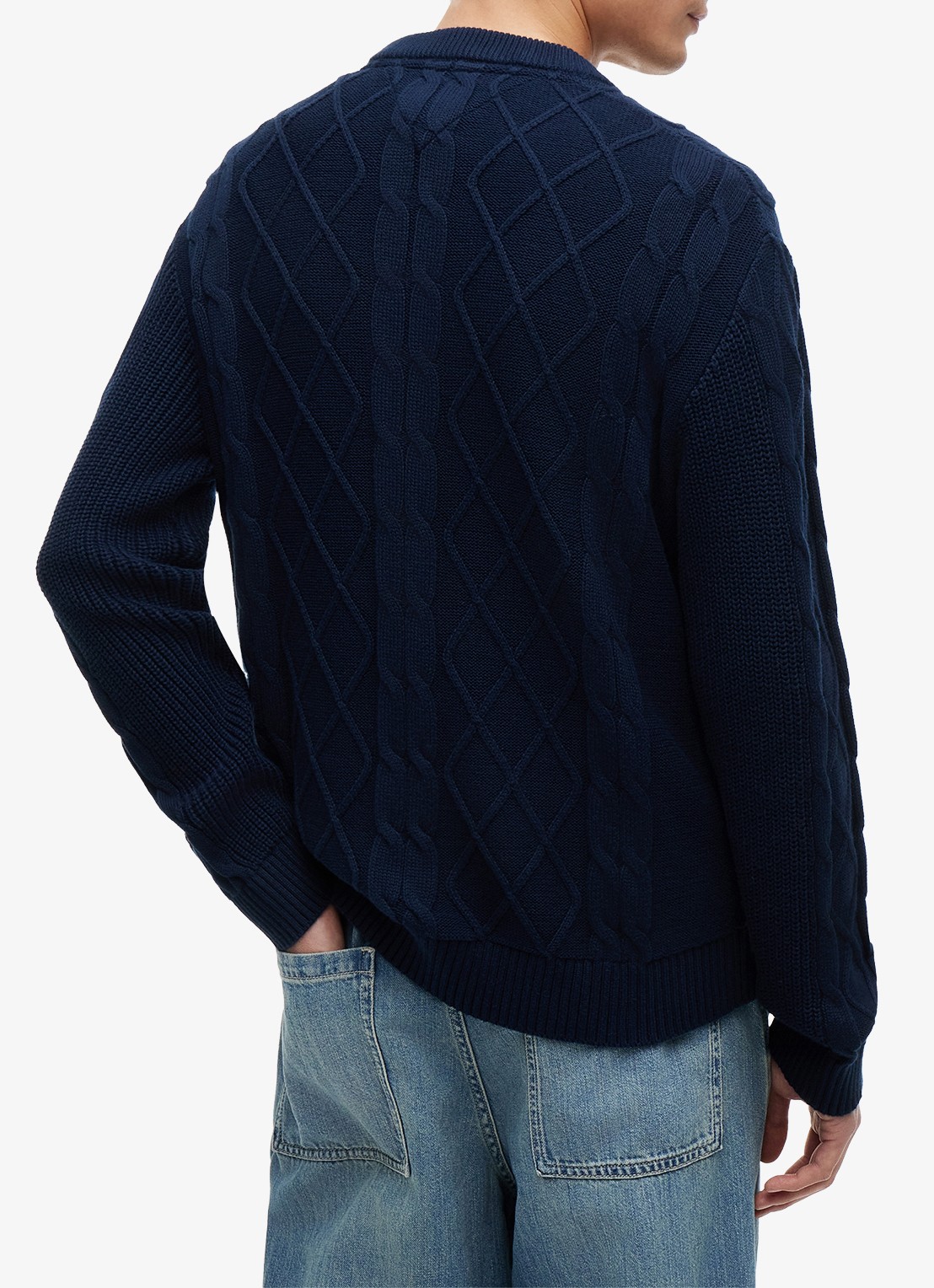 Tommy Hilfiger Fijngebreide trui met logo - achterkant 5 donkerblauw