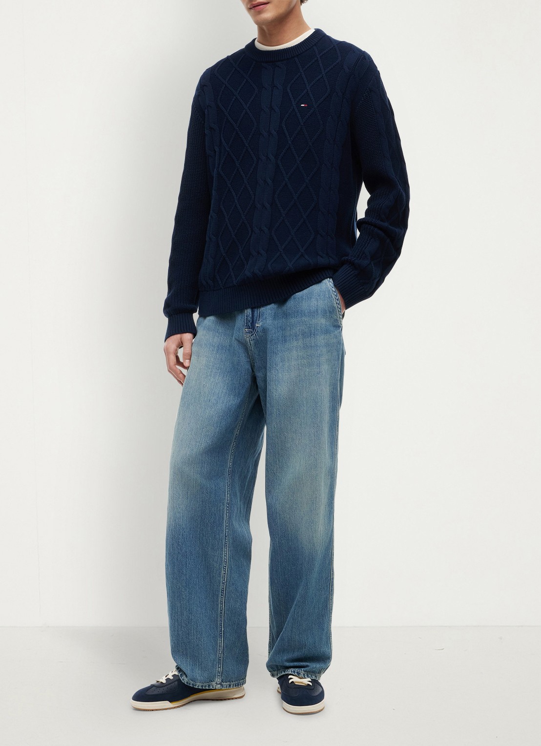 Tommy Hilfiger Fijngebreide trui met logo - voorkant 4 donkerblauw