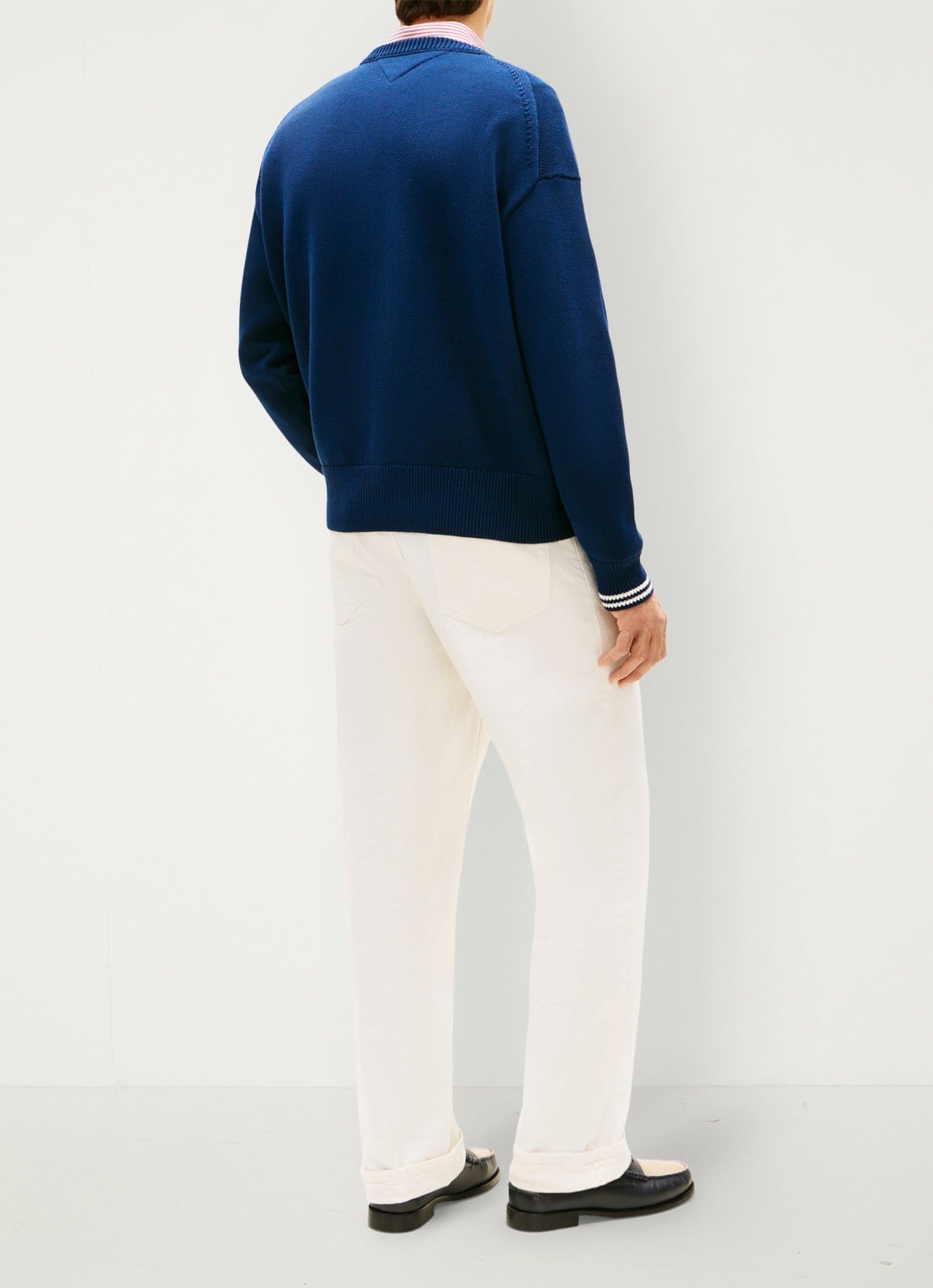 Tommy Hilfiger Fijngebreide trui met logo - achterkant donkerblauw