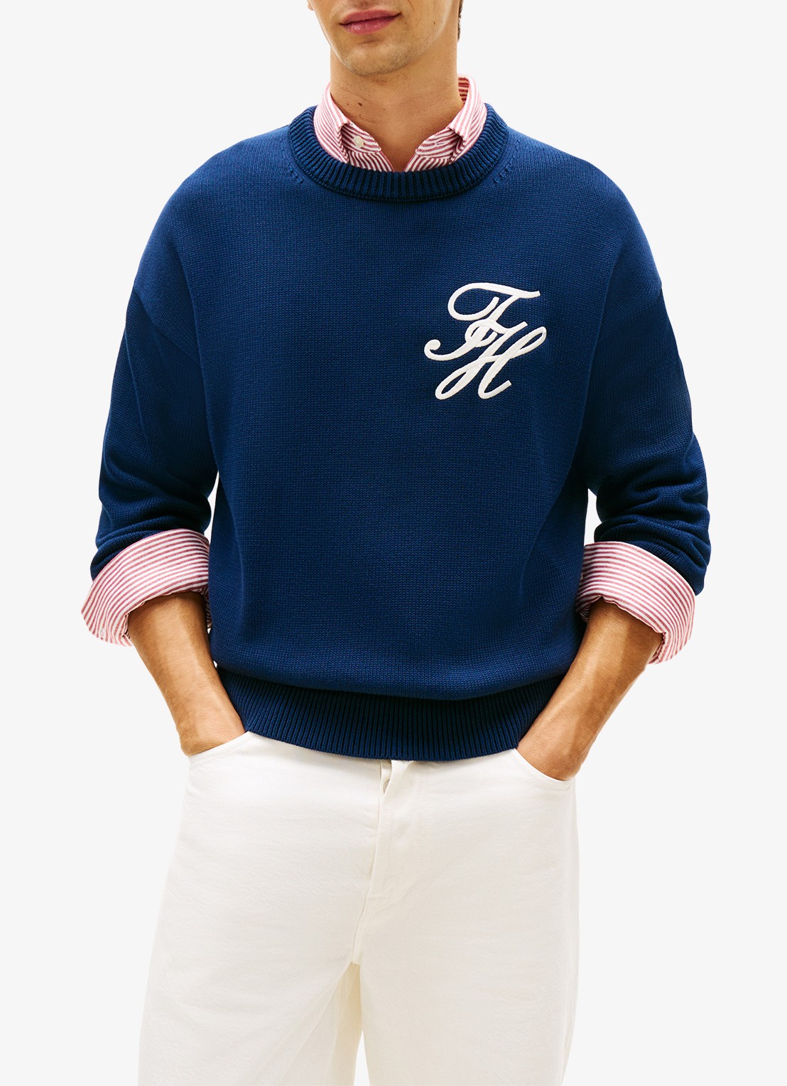 Tommy Hilfiger Fijngebreide trui met logo - detail 4 donkerblauw