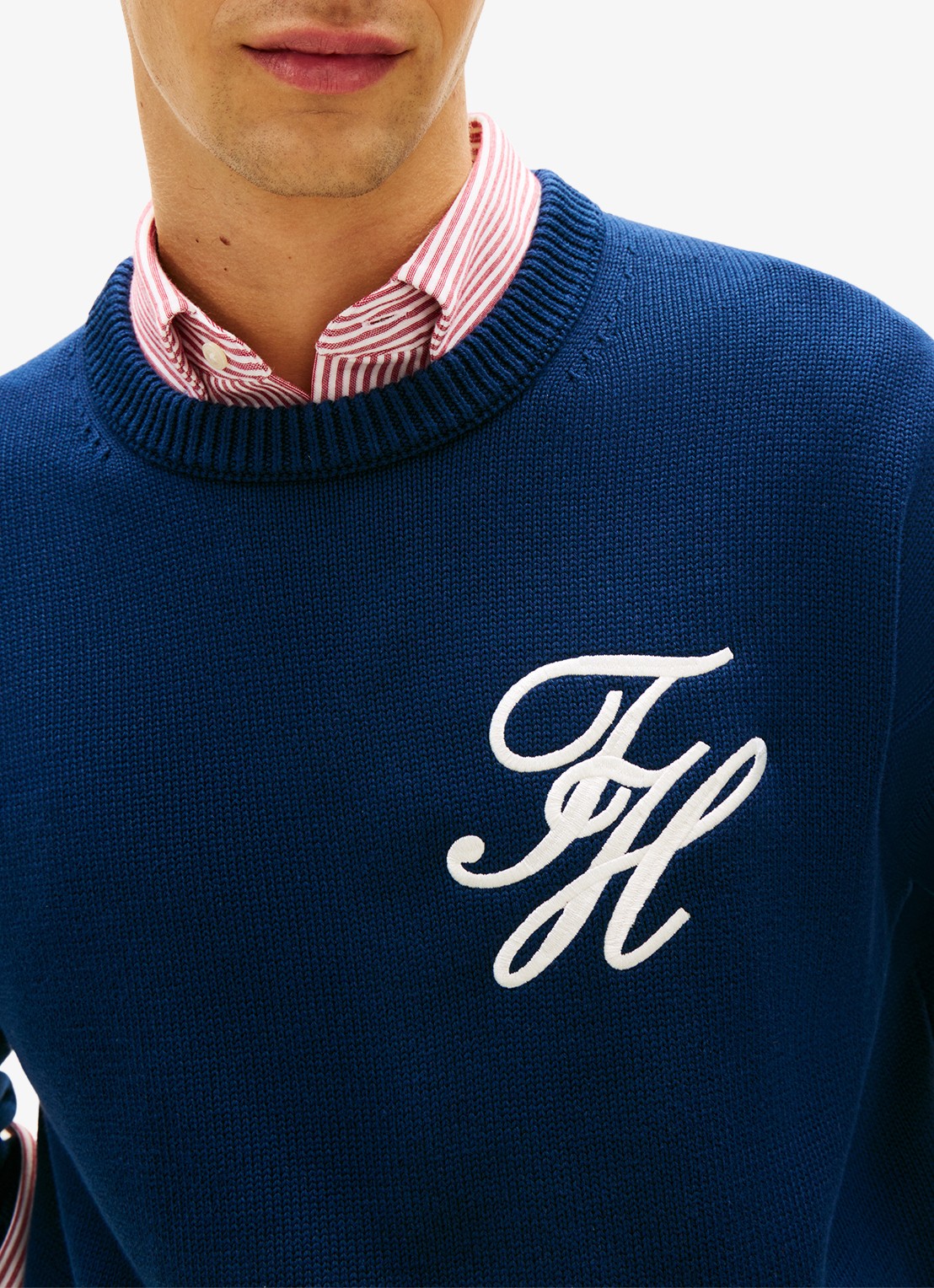 Tommy Hilfiger Fijngebreide trui met logo - detail 5 donkerblauw