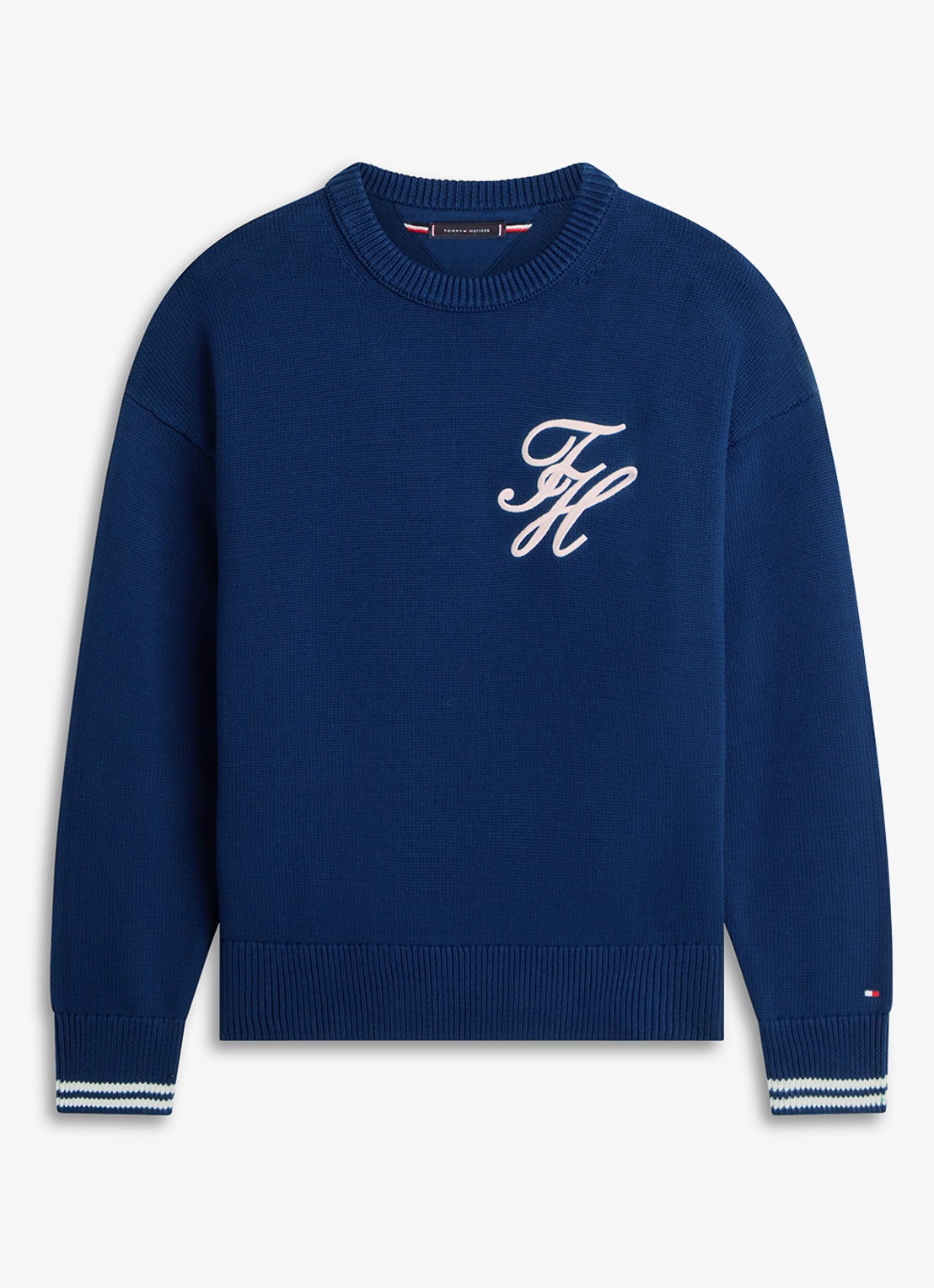 Tommy Hilfiger Fijngebreide trui met logo - voorkant 2 donkerblauw
