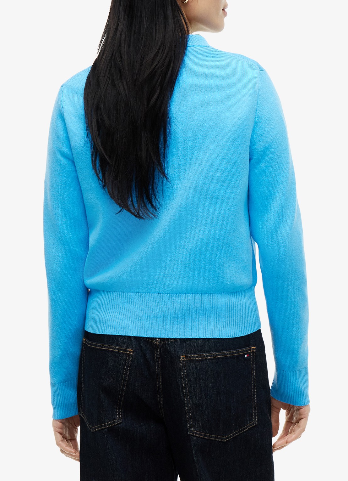 Tommy Hilfiger Fijngebreide trui met logoborduring - achterkant 3 blauw
