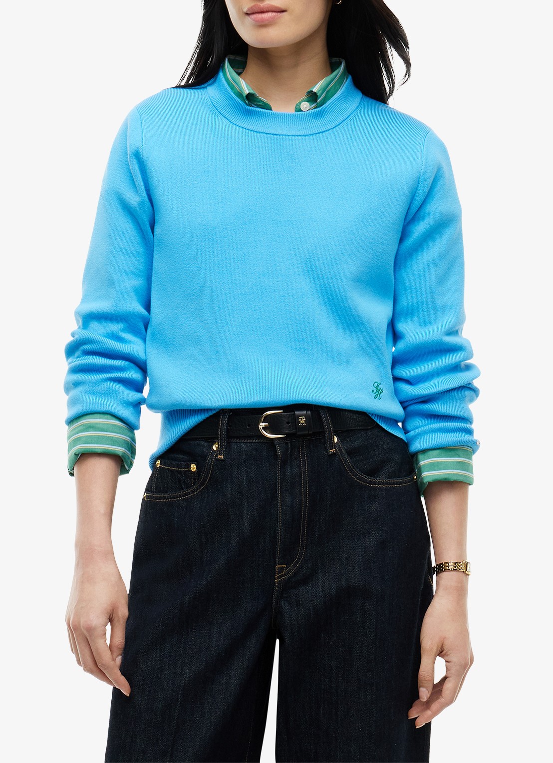Tommy Hilfiger Fijngebreide trui met logoborduring - detail blauw