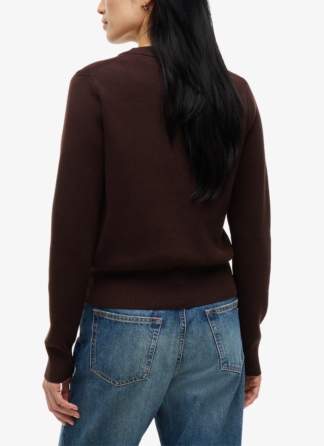Tommy Hilfiger Fijngebreide trui met logoborduring - achterkant 3 chocoladebruin