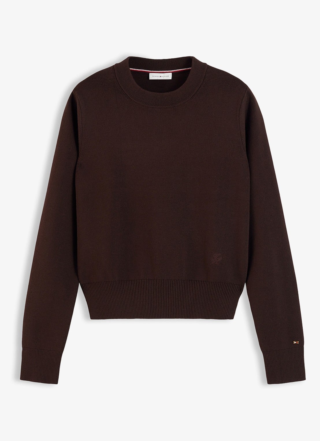 Tommy Hilfiger Fijngebreide trui met logoborduring - voorkant 4 chocoladebruin