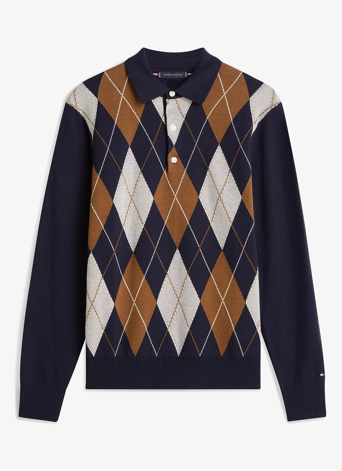 Tommy Hilfiger Fijngebreide trui met ruitdessin en polokraag - voorkant 4 donkerblauw