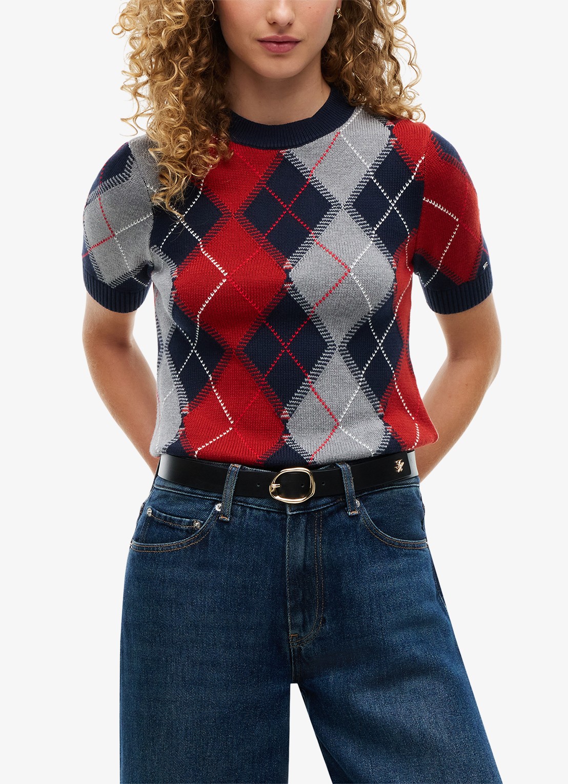 Tommy Hilfiger Fijngebreide trui met ruitdessin - detail multicolor