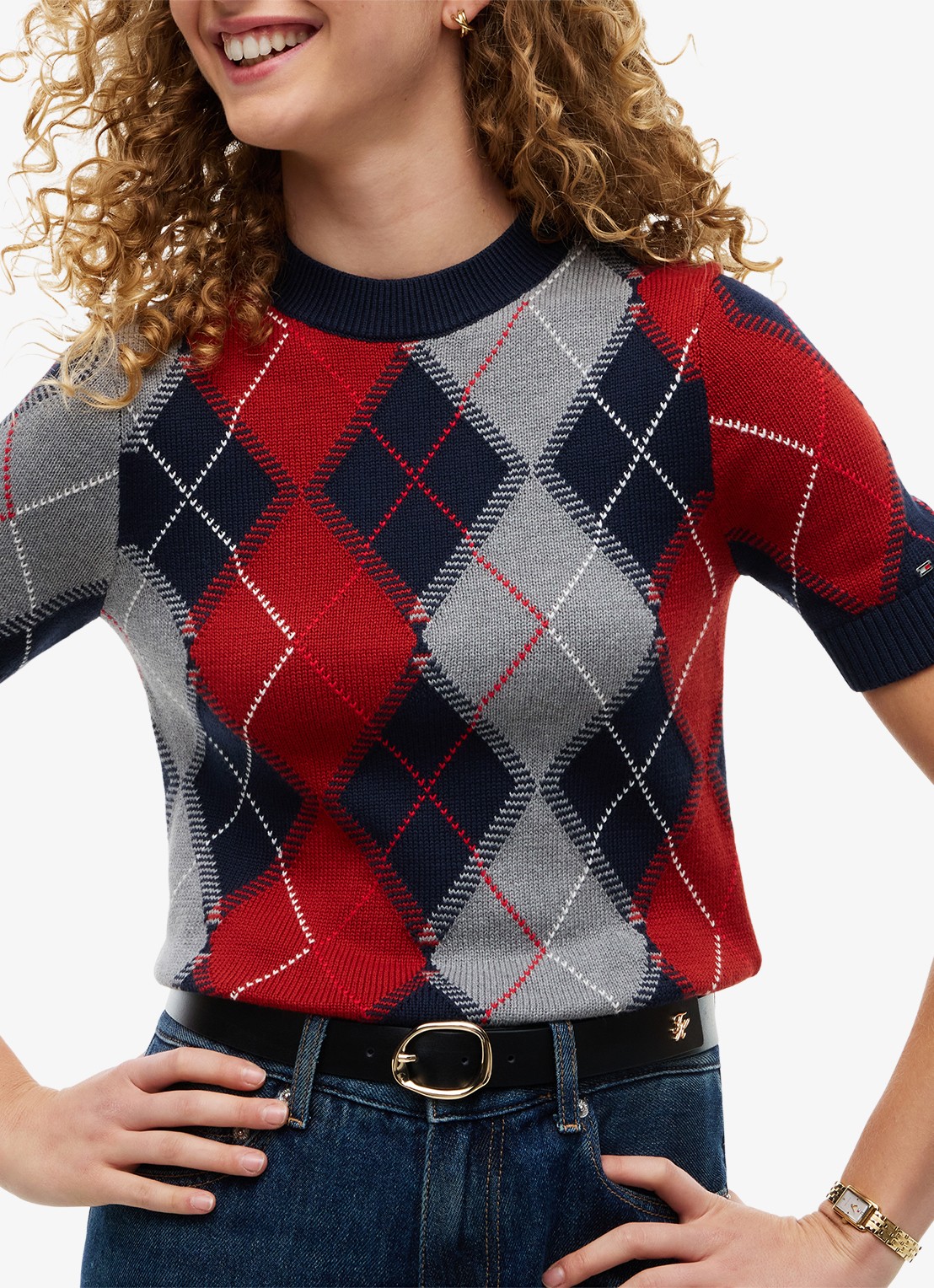 Tommy Hilfiger Fijngebreide trui met ruitdessin - detail 2 multicolor