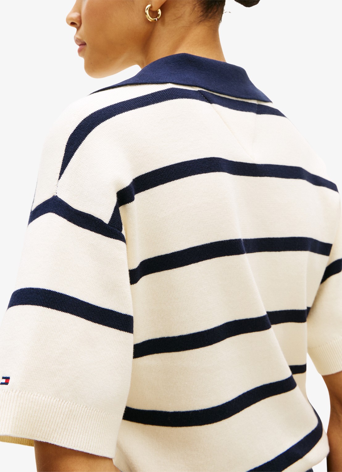 Tommy Hilfiger Fijngebreide trui met streepprint en polokraag - detail 5 beige