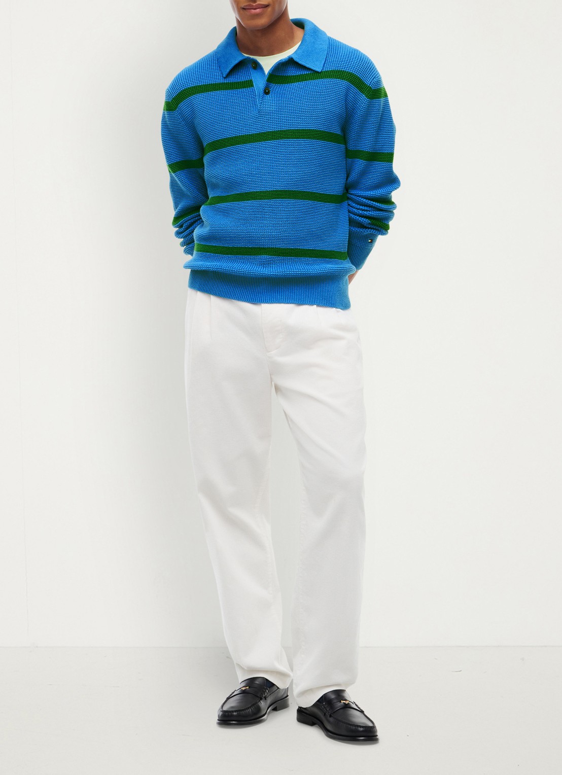 Tommy Hilfiger Fijngebreide trui met streepprint - voorkant 4 blauw