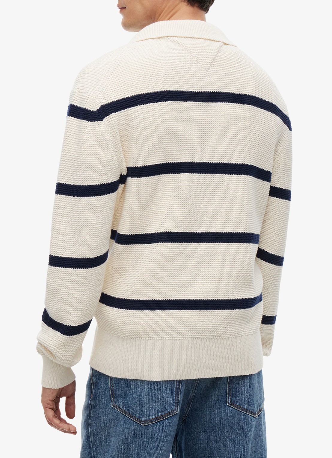 Tommy Hilfiger Fijngebreide trui met streepprint - achterkant 5 donkerblauw