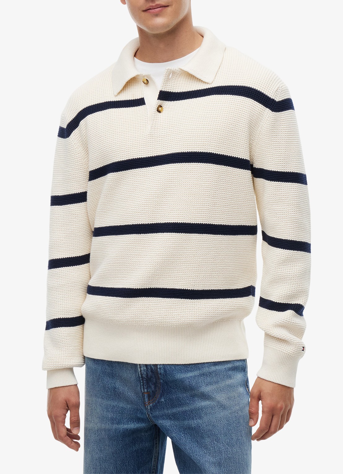 Tommy Hilfiger Fijngebreide trui met streepprint - detail 3 donkerblauw