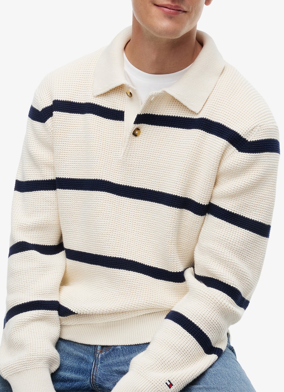 Tommy Hilfiger Fijngebreide trui met streepprint - detail 4 donkerblauw