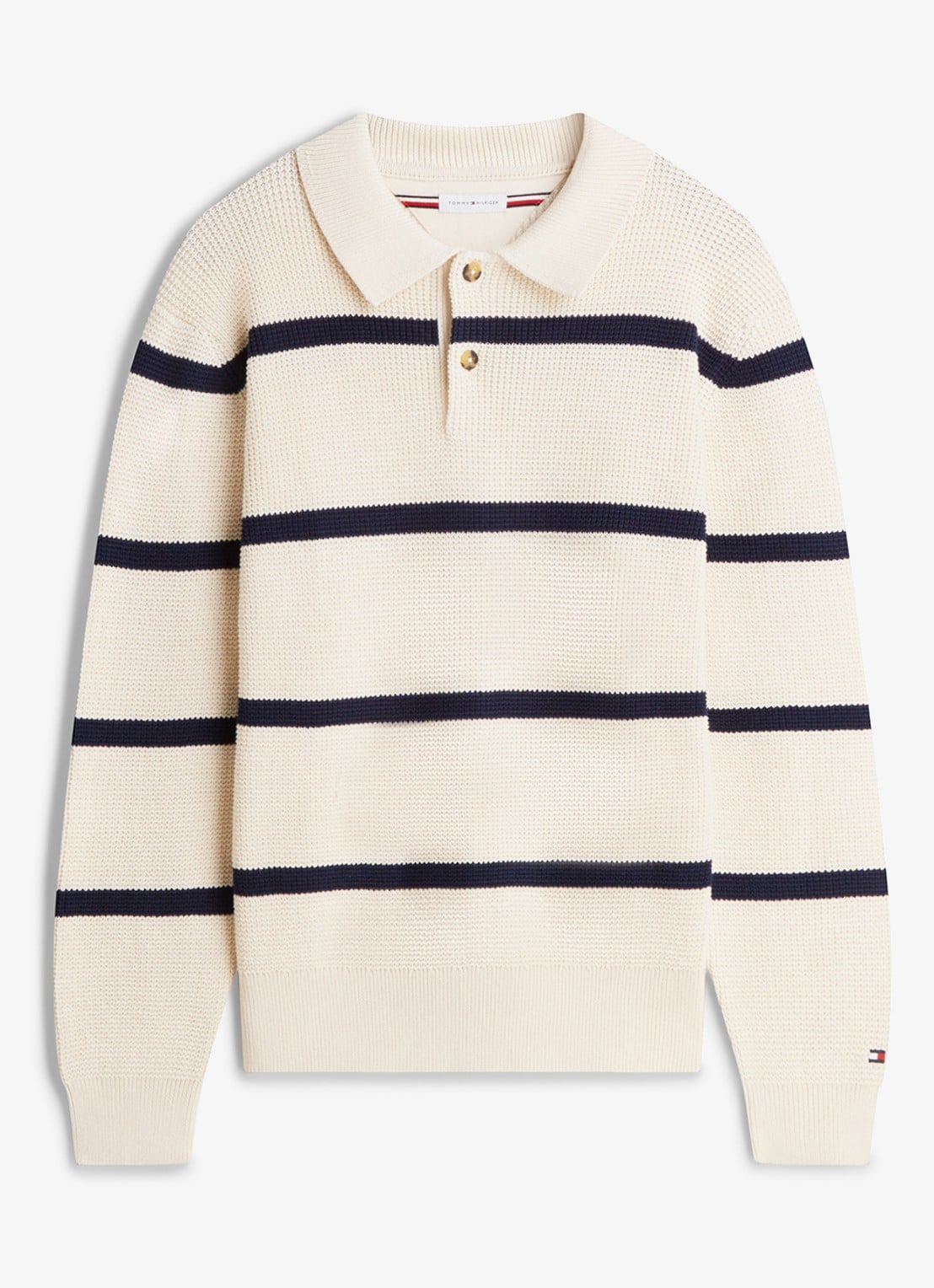 Tommy Hilfiger Fijngebreide trui met streepprint - voorkant donkerblauw
