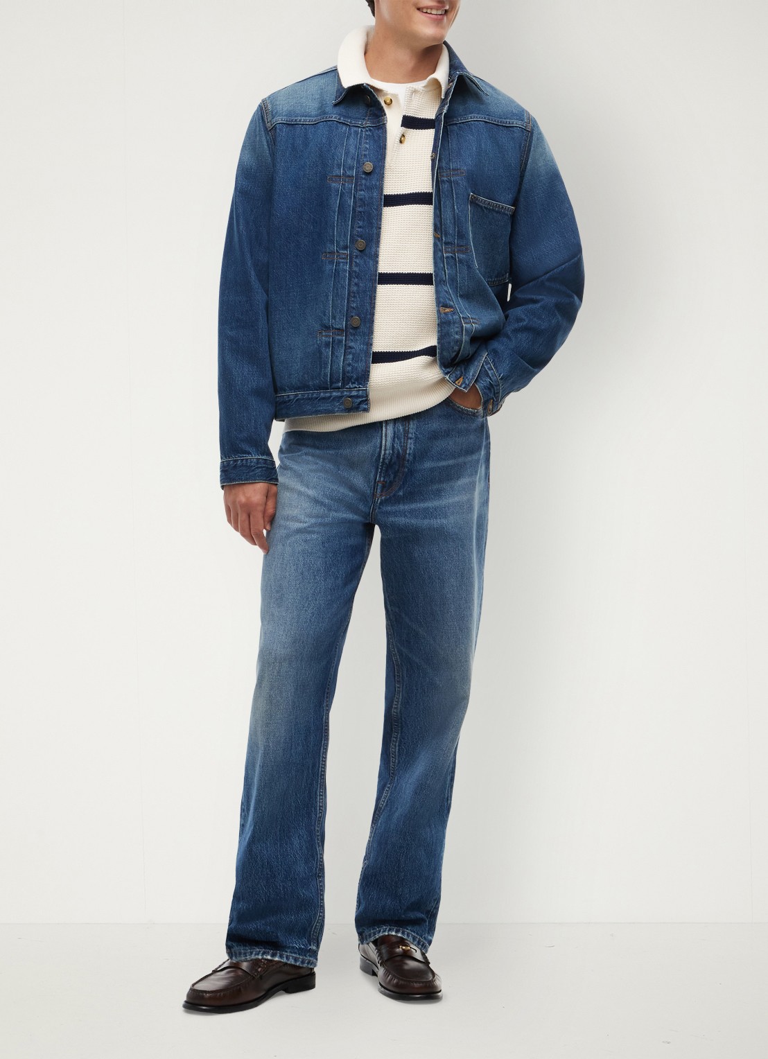 Tommy Hilfiger Fijngebreide trui met streepprint - voorkant 2 donkerblauw