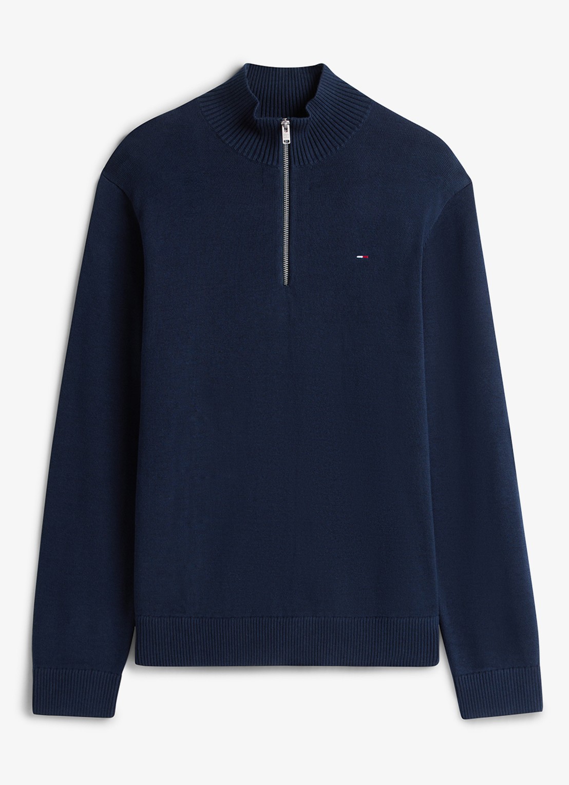 Tommy Hilfiger Fijngebreide trui van katoen met halve rits - voorkant 4 donkerblauw